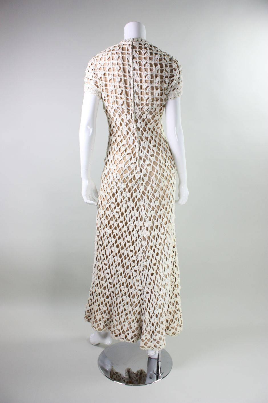 Women's 1970's Werle of Beverly Hills Crochet Maxi Dress with Shawl For Sale