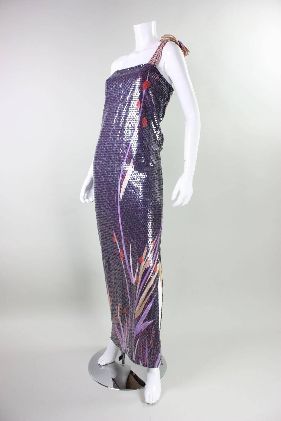 Women's 1970's Anonymous One-Shouldered Sequined Gown For Sale