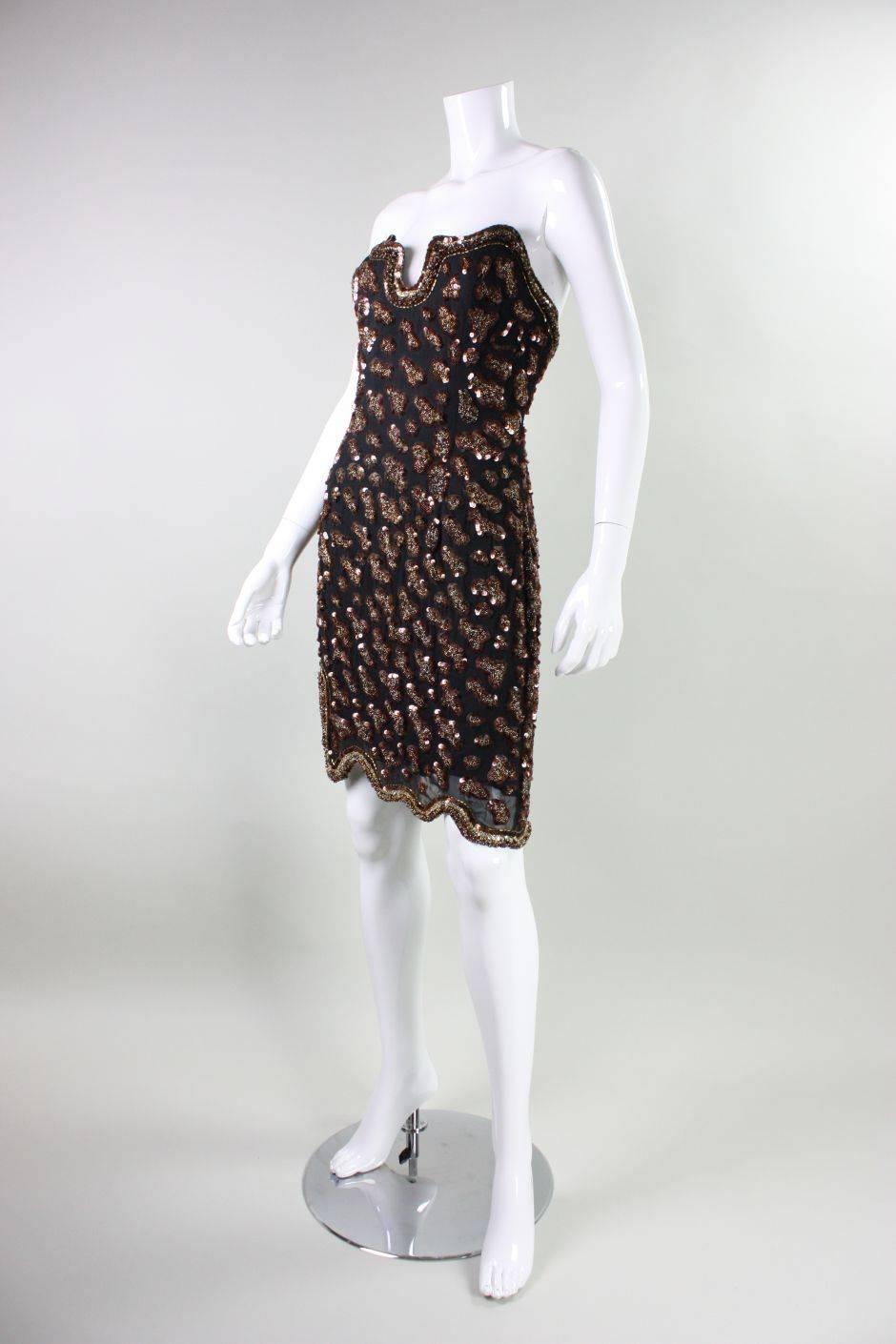 Women's Fabrice Strapless Beaded Cocktail Dress, 1990s  For Sale