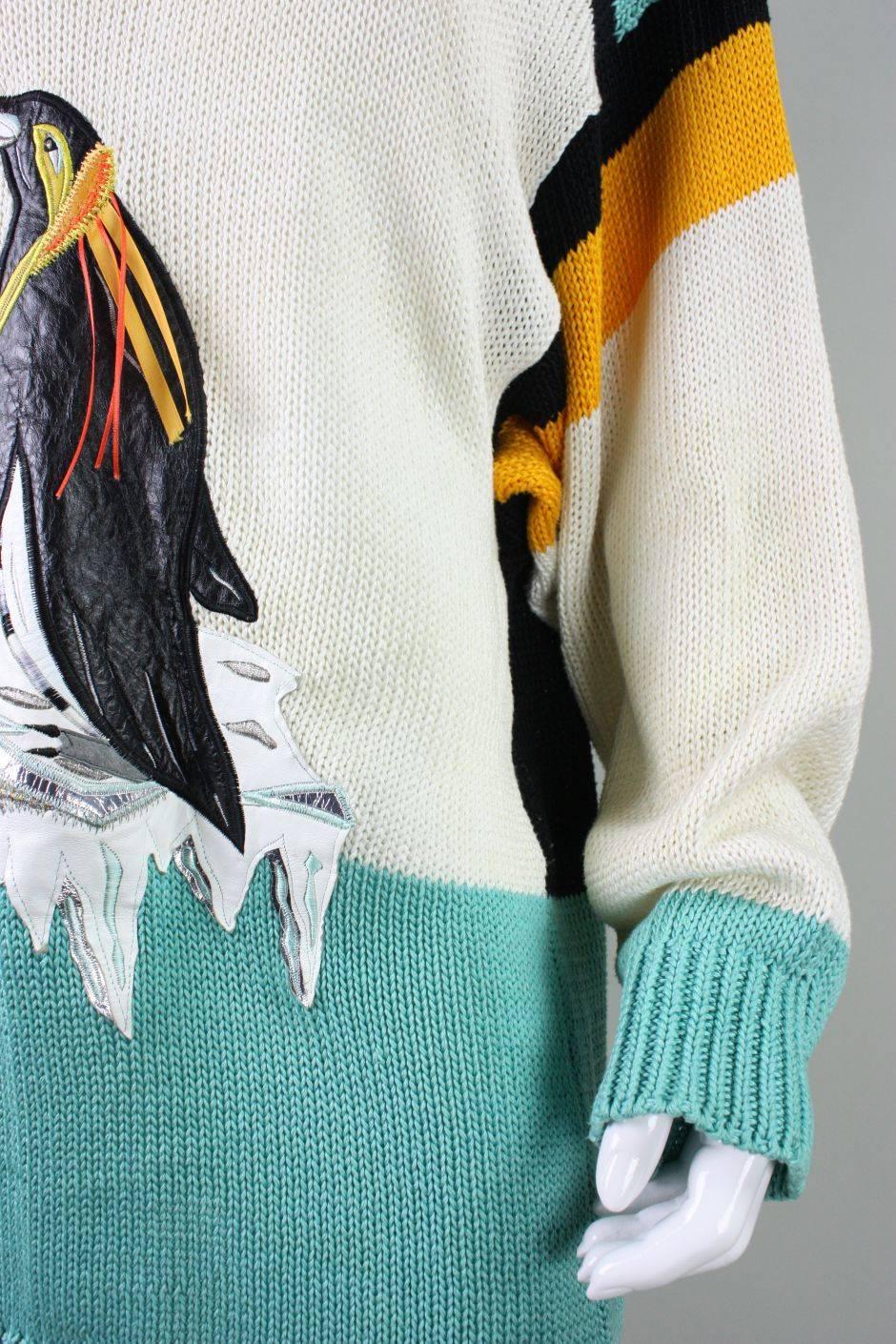 Women's 1980's Szato Sweater with Penguin Applique For Sale