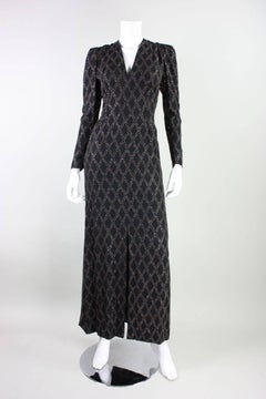 1970's Black Silk Chiffon Gown with Glitter Pattern