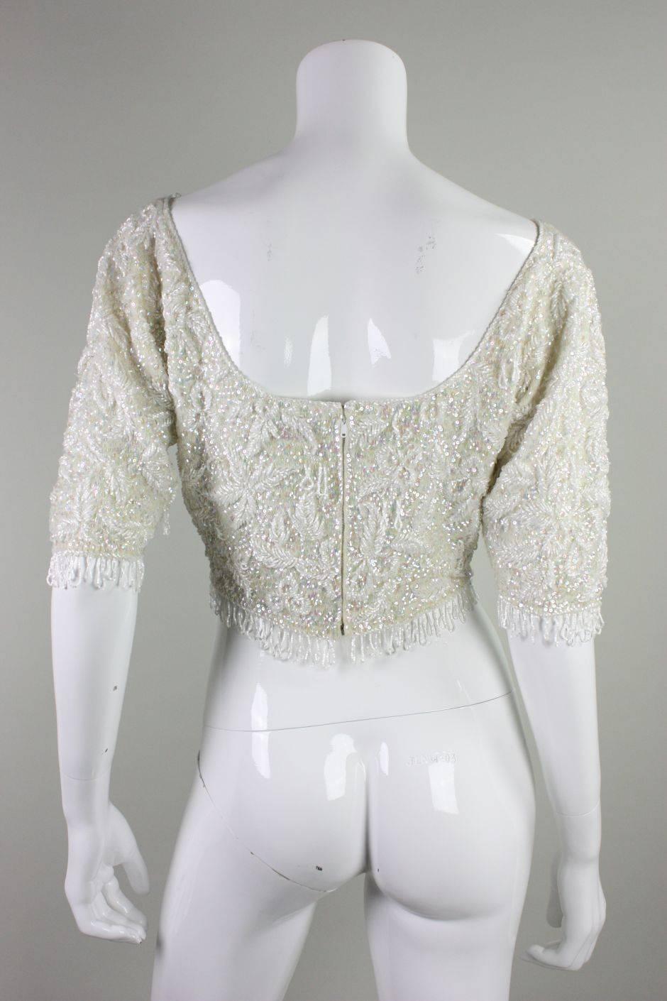 1950's Jo-Ro Imports Fully Beaded & Sequined Cropped Sweater In Excellent Condition For Sale In Los Angeles, CA
