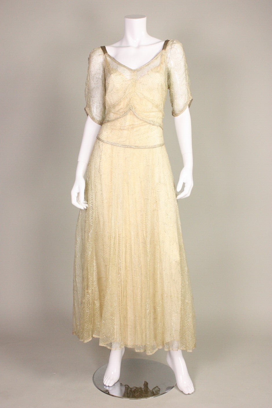 Beige 1930's Lame Lace Gown