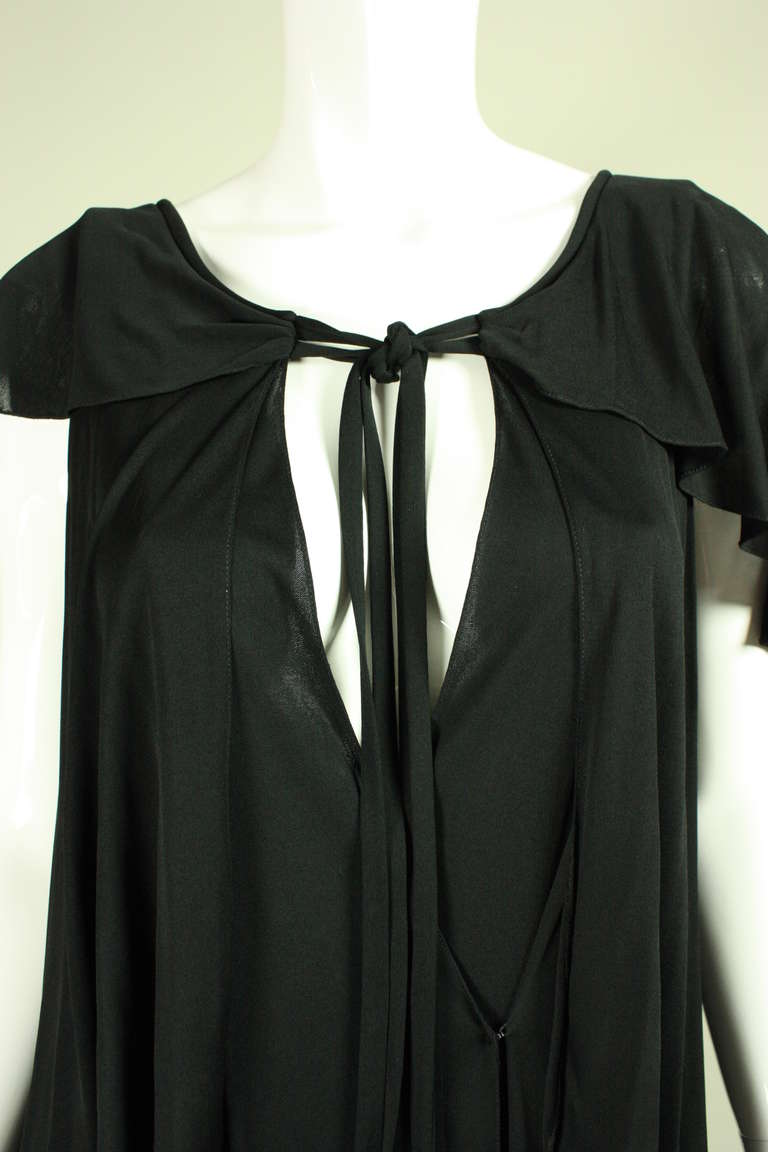 1970's Holly's Harp Black Matte Jersey Layered Gown 1