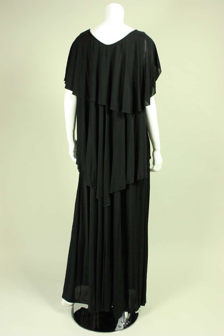 Women's 1970's Holly's Harp Black Matte Jersey Layered Gown