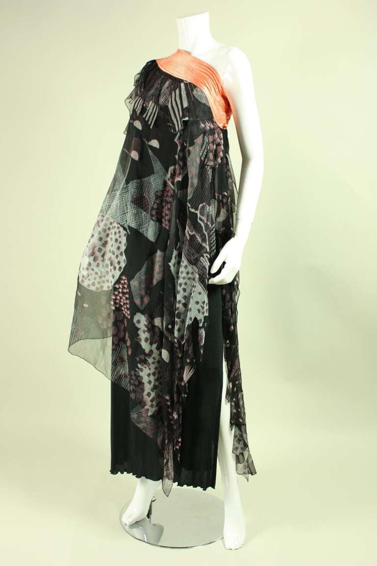 Zandra Rhodes One-Shouldered Chiffon Gown In Excellent Condition In Los Angeles, CA
