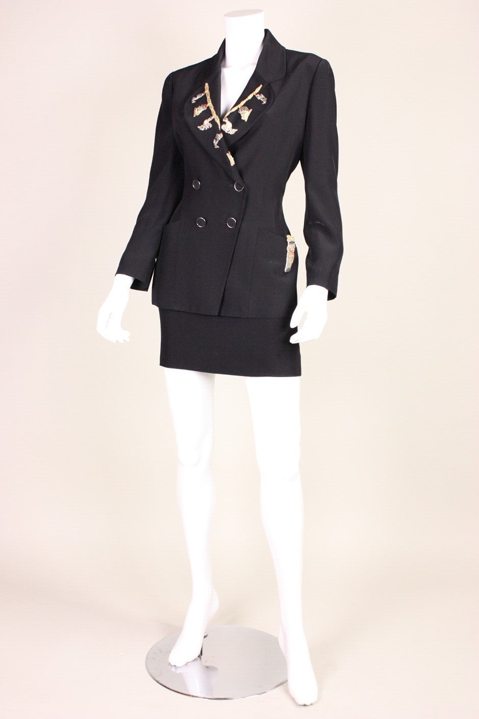 Black Karl Lagerfeld Embellished Suit, 1990s  For Sale