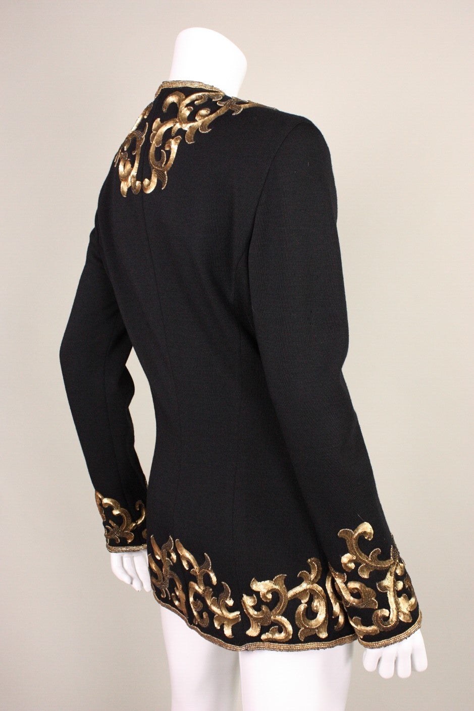 Women's Donna Karan Black Jacket with Gold Sequined Embellishment