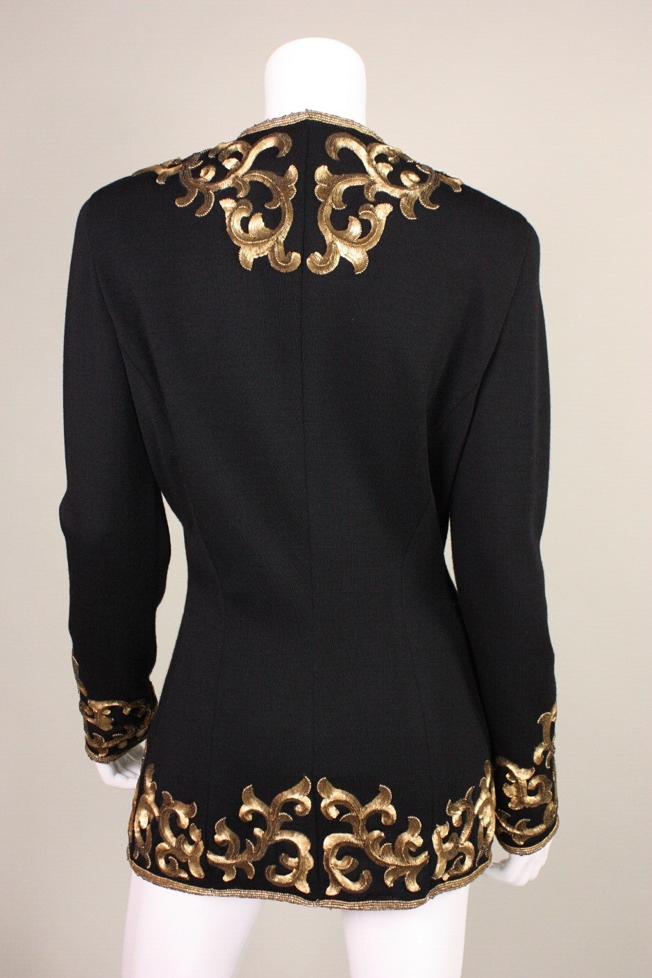 Donna Karan Black Jacket with Gold Sequined Embellishment In Excellent Condition In Los Angeles, CA