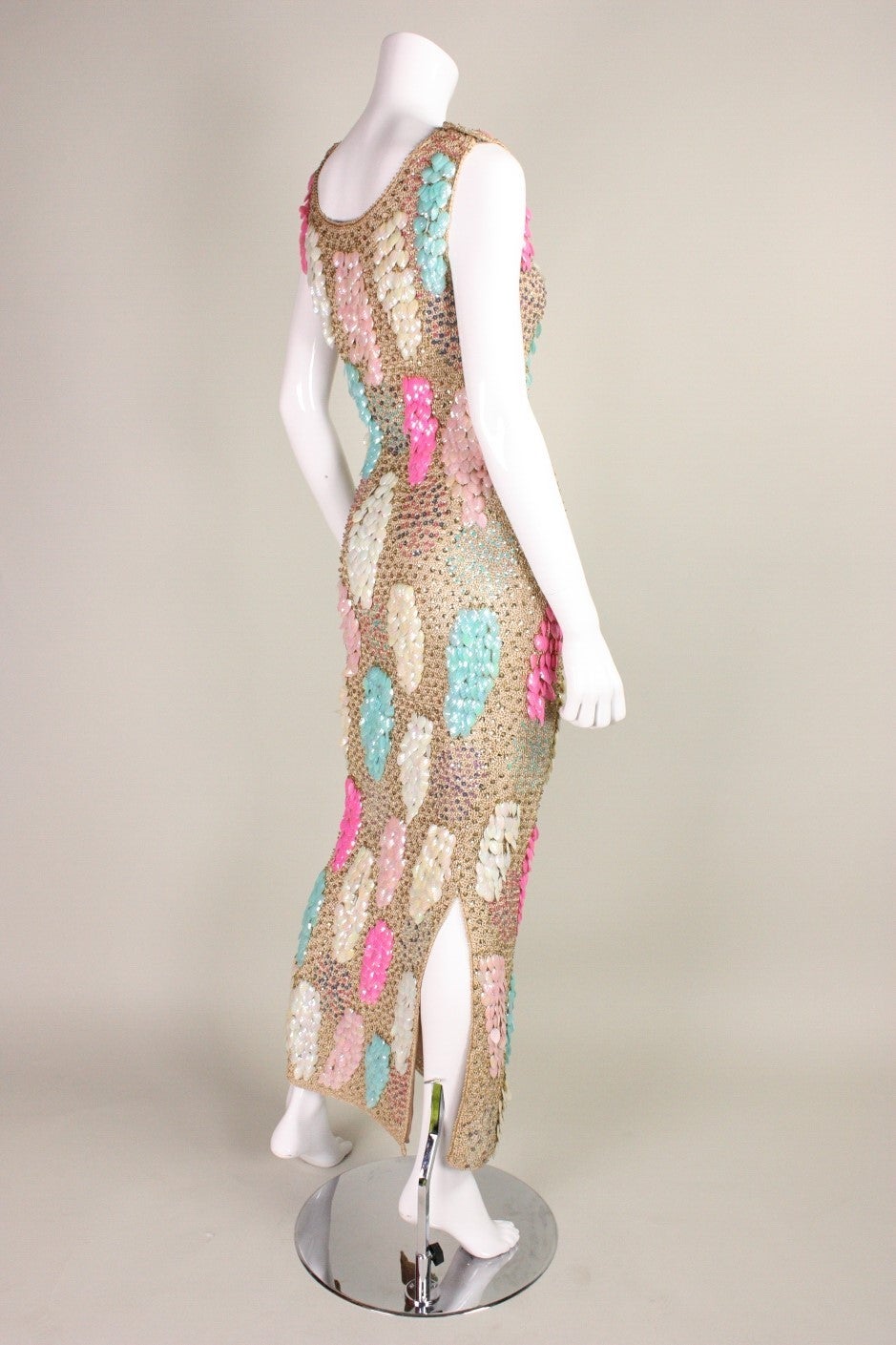 1960's Crocheted & Sequined Gown In Excellent Condition In Los Angeles, CA
