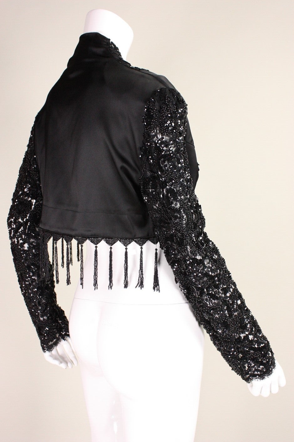 1990's Karen Boyd Beaded Satin & Lace Bolero In Excellent Condition In Los Angeles, CA
