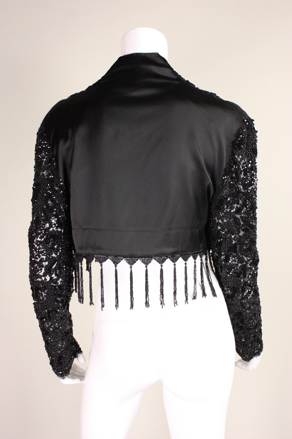 Women's 1990's Karen Boyd Beaded Satin & Lace Bolero