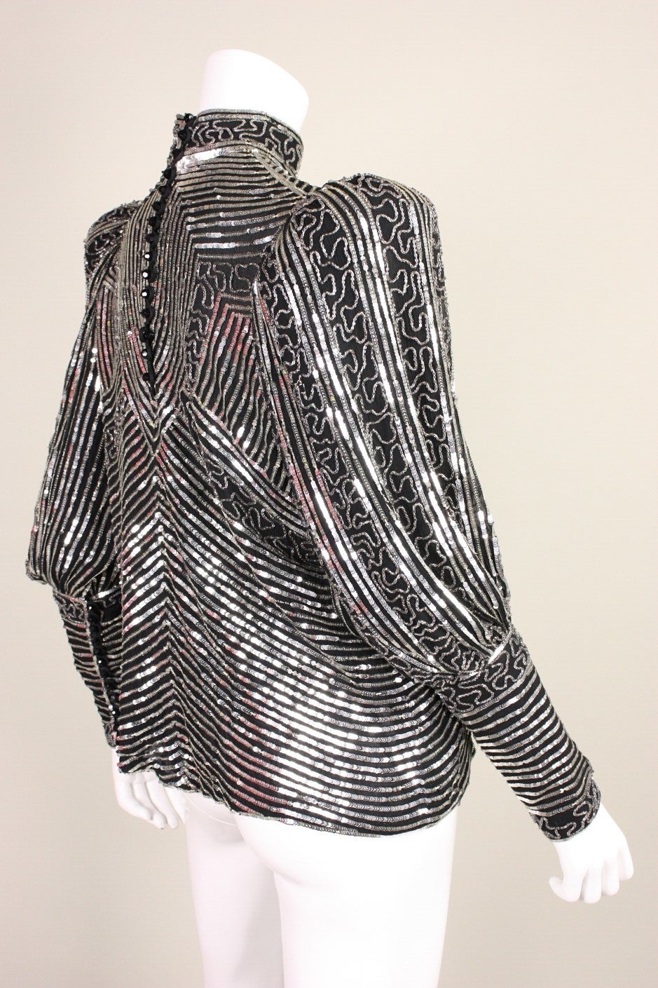 Black & Silver Embellished Blouse In Excellent Condition In Los Angeles, CA