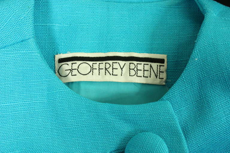 Geoffrey Beene Turquoise Linen Dress, 1960s  For Sale 3