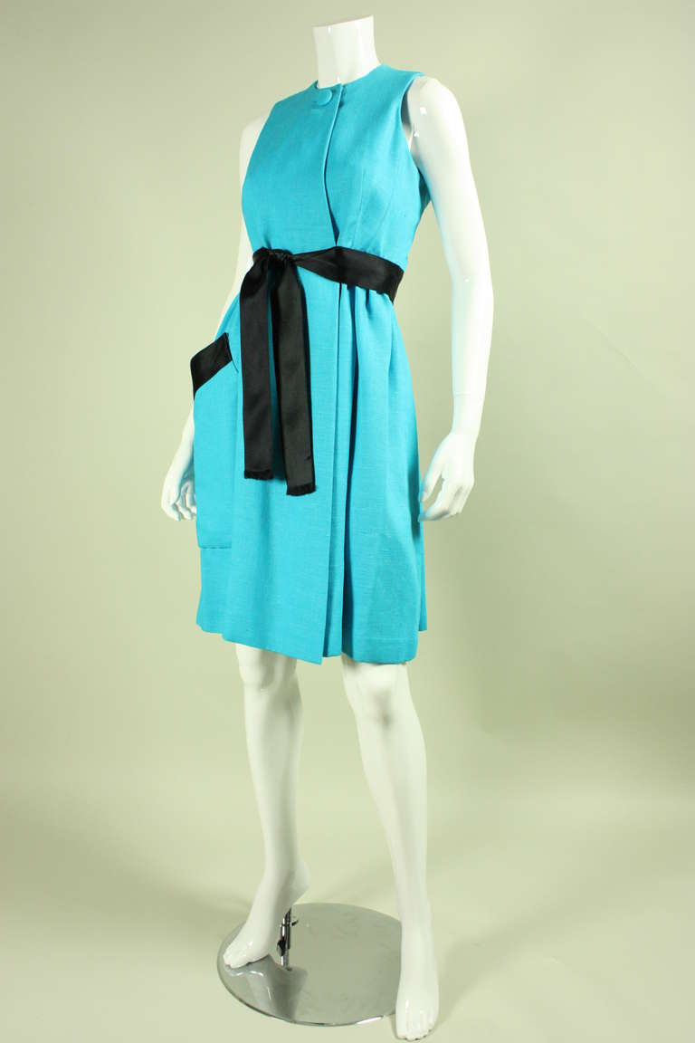 1960's Geoffrey Beene Turquoise Linen Dress For Sale at 1stdibs