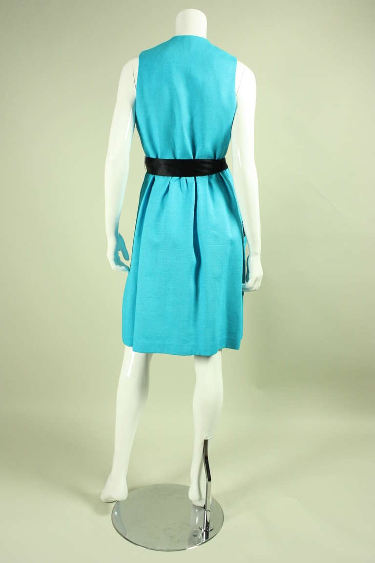 1960's Geoffrey Beene Turquoise Linen Dress For Sale at 1stdibs