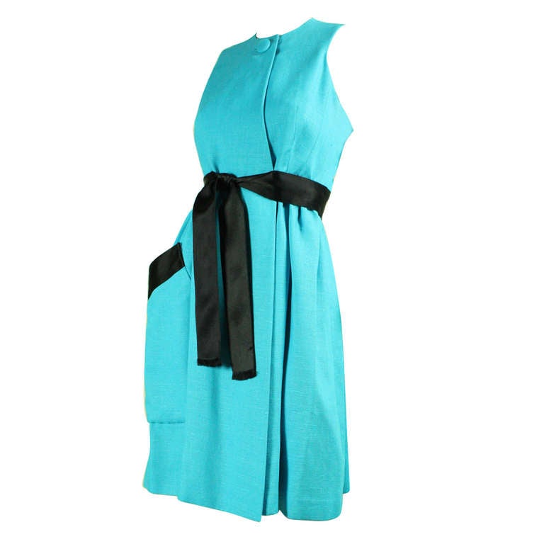 Geoffrey Beene Turquoise Linen Dress, 1960s  For Sale