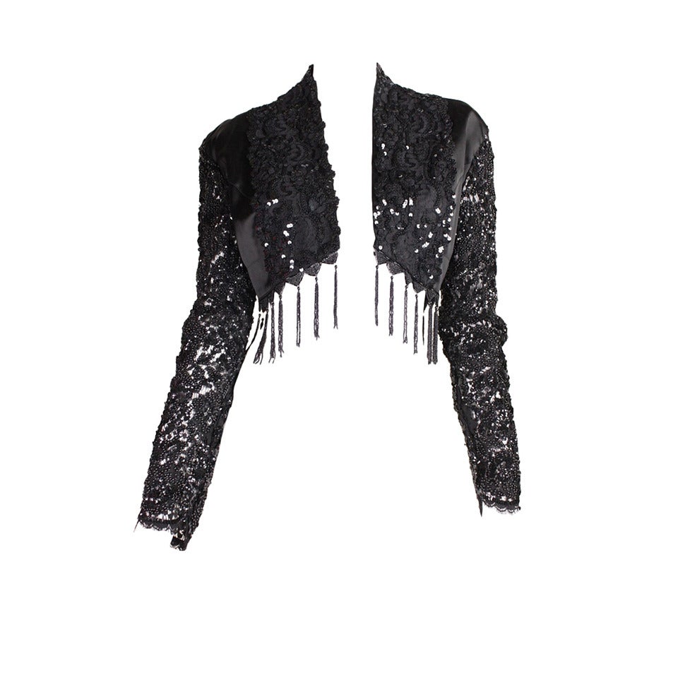 1990's Karen Boyd Beaded Satin & Lace Bolero