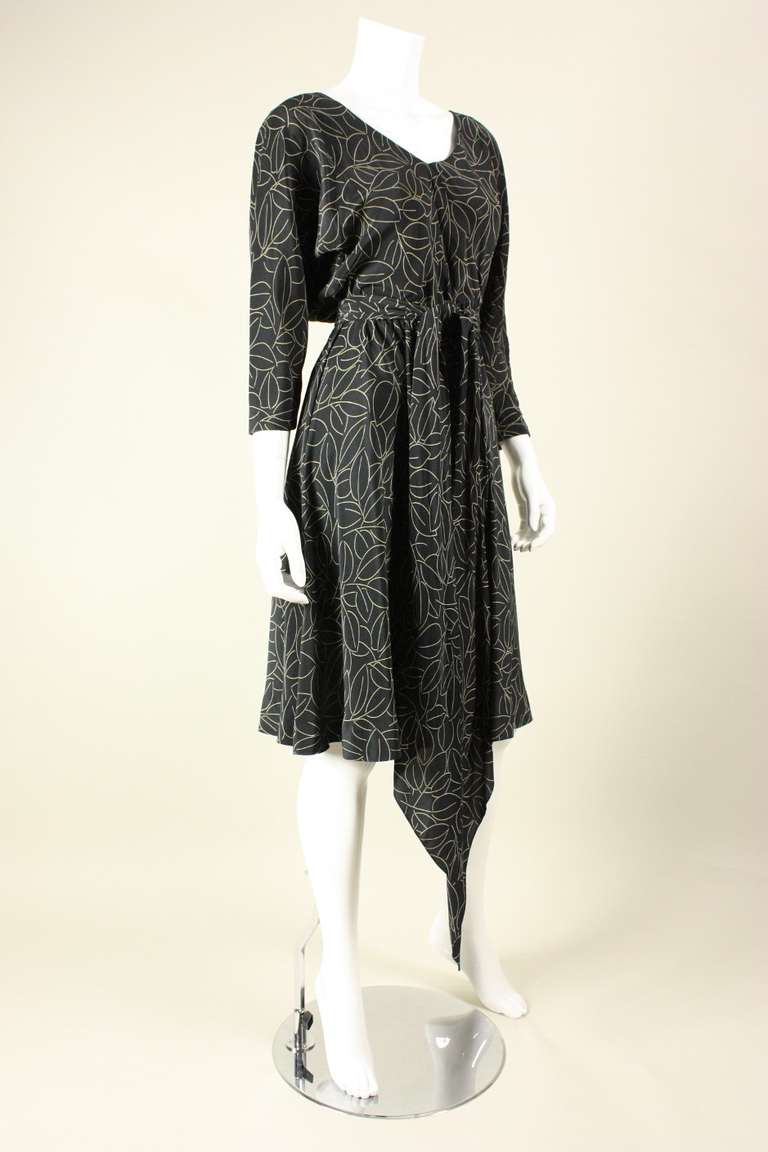 Black Halston Printed Wrap Dress, 1970s  For Sale