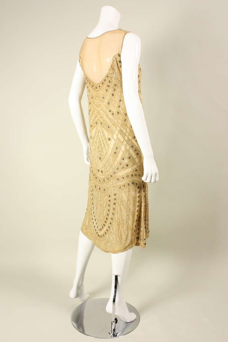Orange 1920's Beaded Silk Flapper Dress For Sale