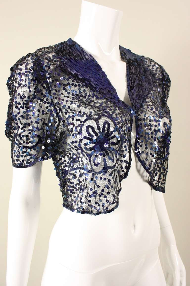 1930's Navy Sequined Net Bolero