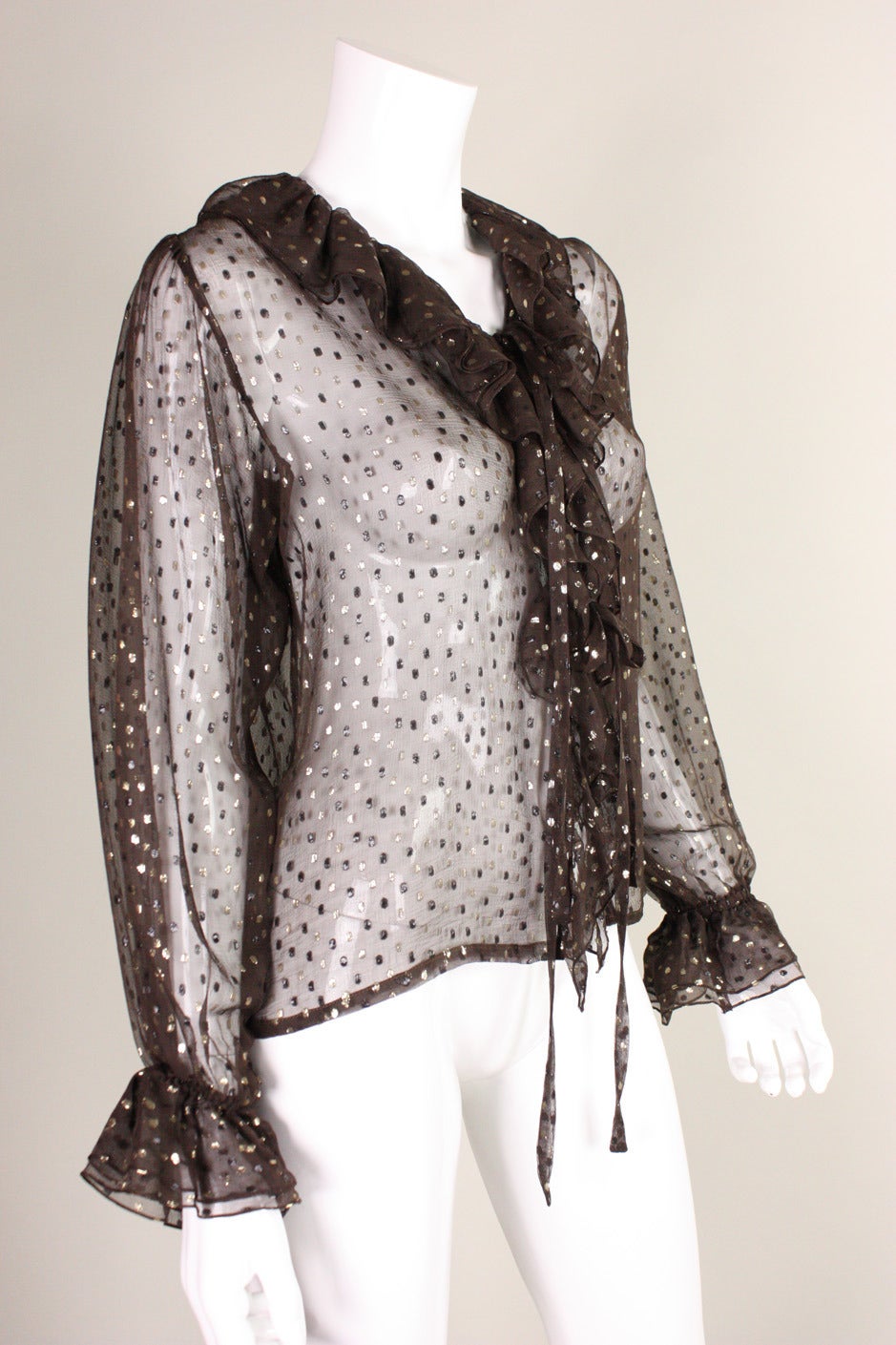 1970's Yves Saint Laurent Metallic Chiffon Blouse In Excellent Condition In Los Angeles, CA