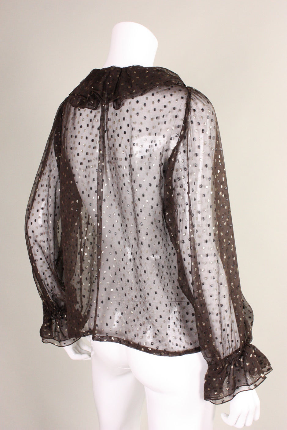 Women's 1970's Yves Saint Laurent Metallic Chiffon Blouse