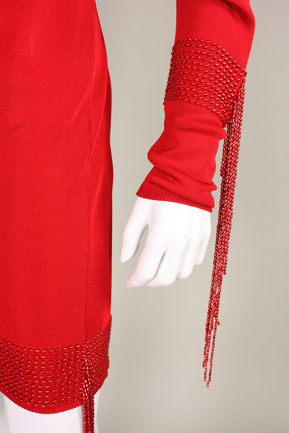 1980's Krizia Red Knit Dress with Beading For Sale 3