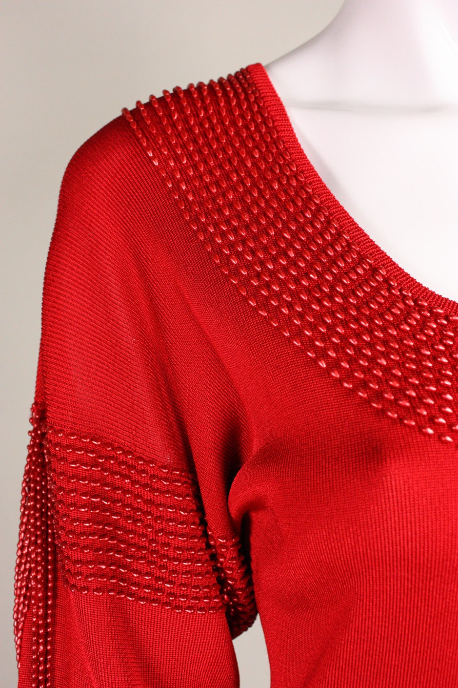 1980's Krizia Red Knit Dress with Beading For Sale 2
