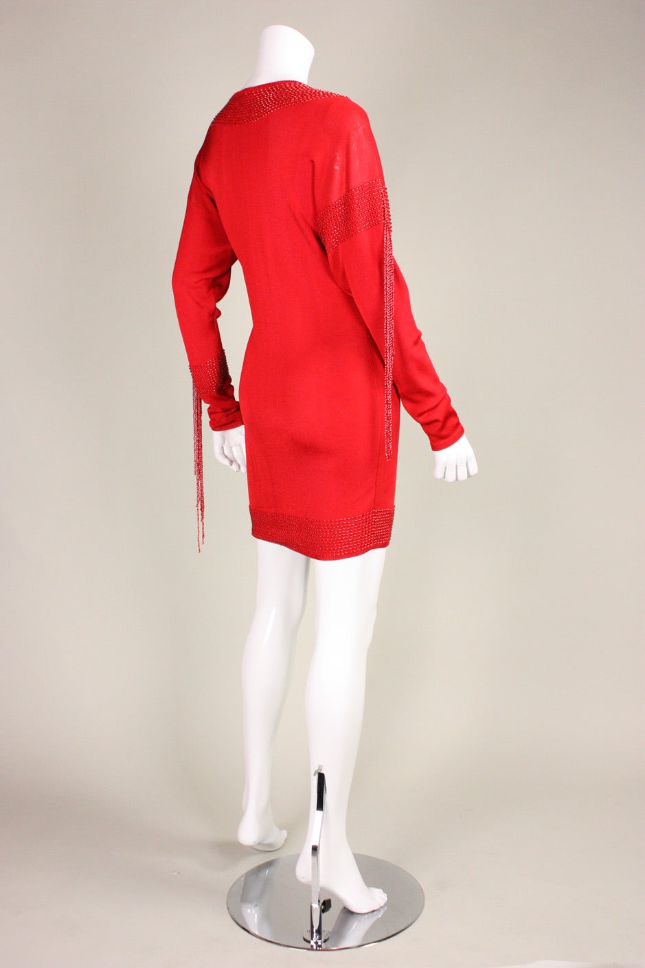 1980's Krizia Red Knit Dress with Beading For Sale 1