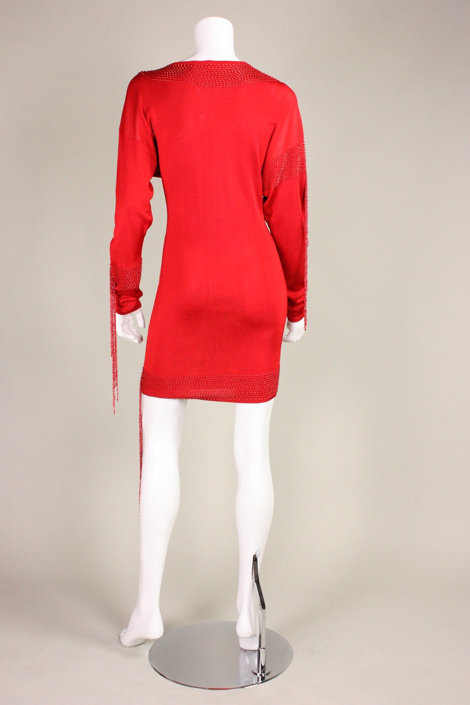 Women's 1980's Krizia Red Knit Dress with Beading For Sale
