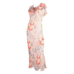 Vintage 1930's Silk Chiffon Floral Bias-Cut Dress