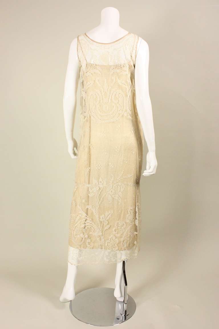 Women's 1920's Ecru Filet Lace Sheath Dress