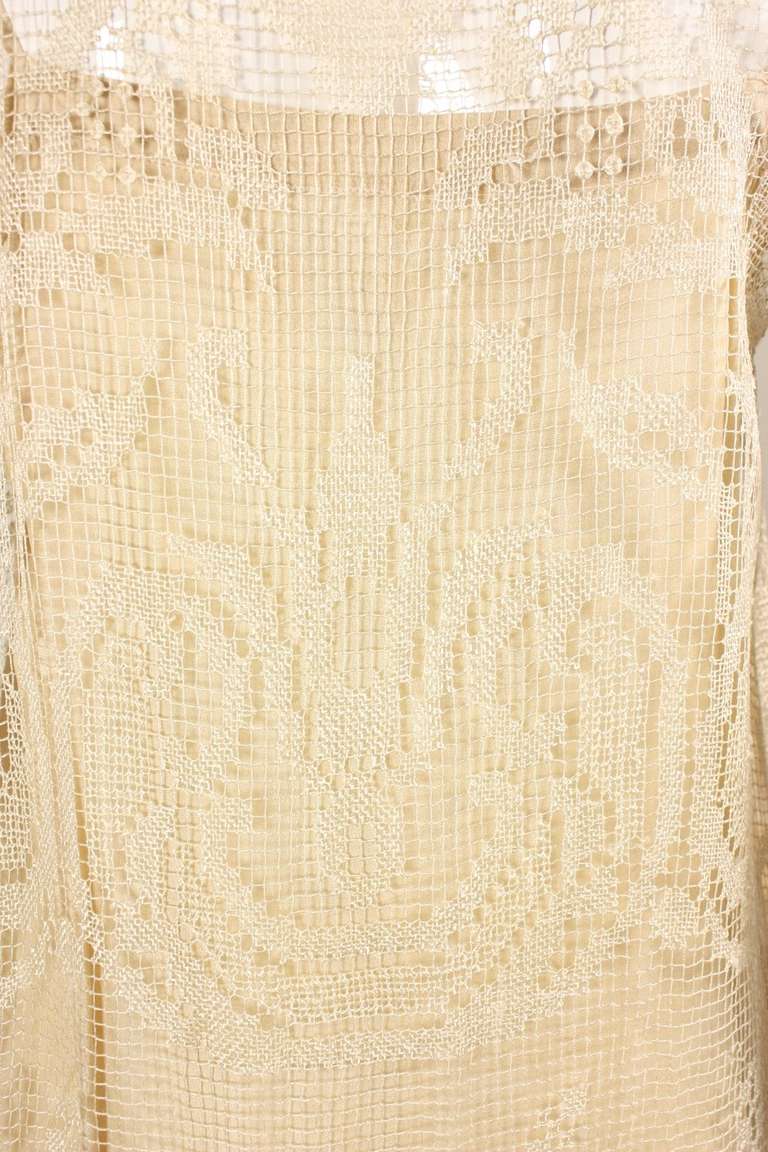 1920's Ecru Filet Lace Sheath Dress 1