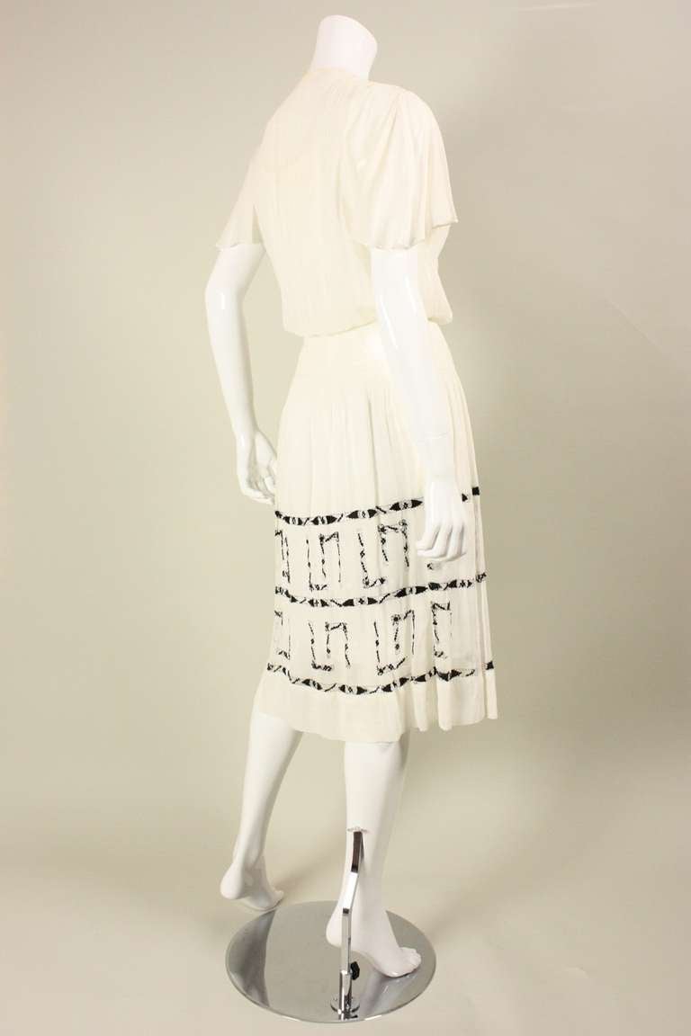 1920's Voile Dress with Black Geometric Openwork at 1stdibs