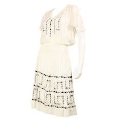 1920's Voile Dress with Black Geometric Openwork