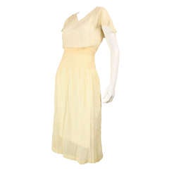 1920's Yellow Voile Dress with Hand-Embroidery & Smocking
