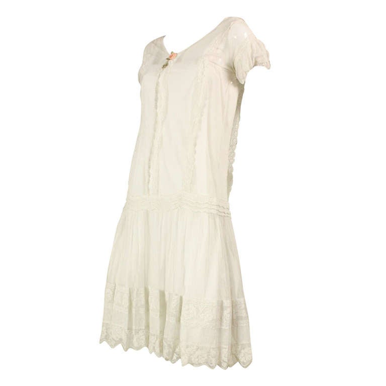 1920's Net and Filet Lace White Dress at 1stDibs