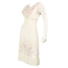 1920's Hand-Embroidered Cotton Voile Day Dress