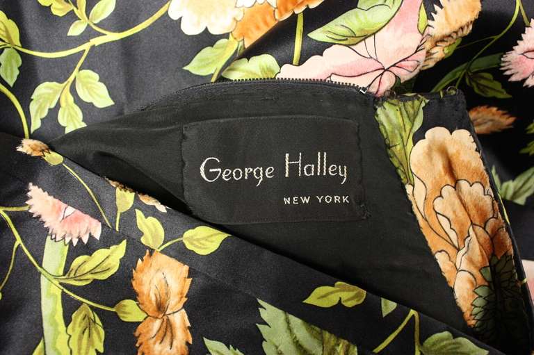 1960's George Halley Satin & Cut Velvet Floral Gowl 4