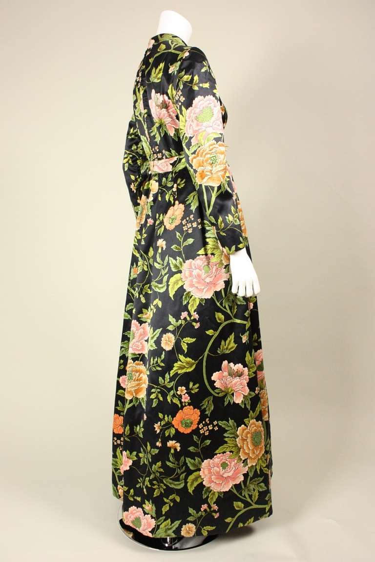 Women's 1960's George Halley Satin & Cut Velvet Floral Gowl