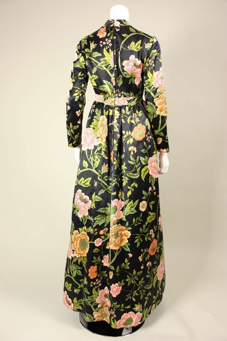 1960's George Halley Satin & Cut Velvet Floral Gowl 1