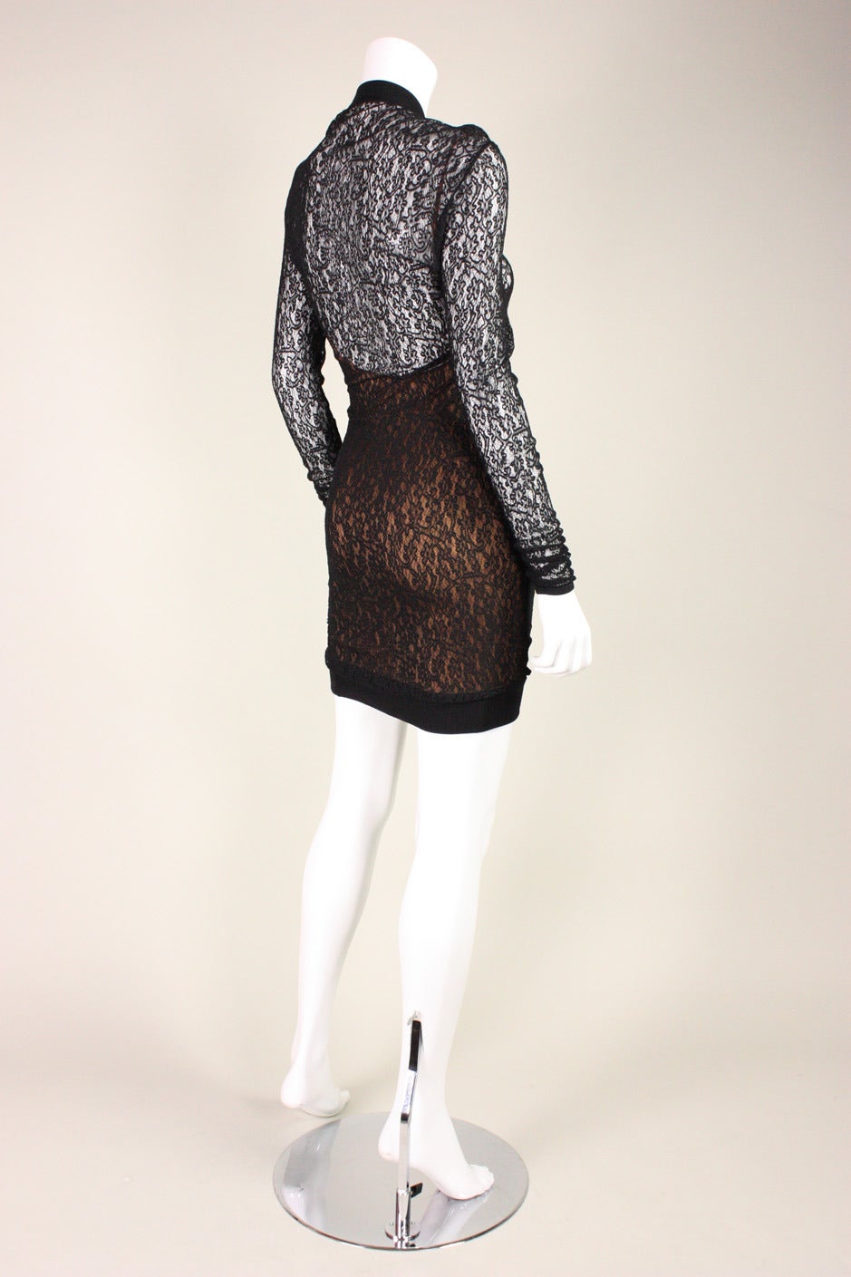 1990's Alaia Fitted Black Lace Cocktail Dress In Excellent Condition In Los Angeles, CA