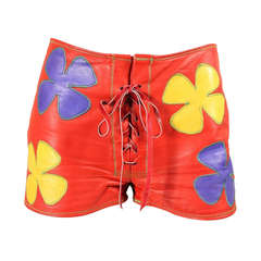 Retro 1970's Red Leather Patchwork Hot Pants
