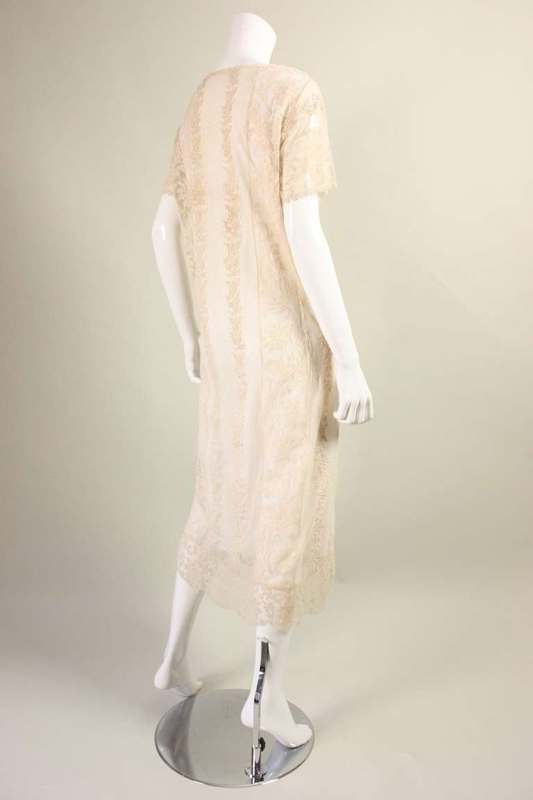 Women's 1920's Embroidered Net & Filet Lace Dress For Sale