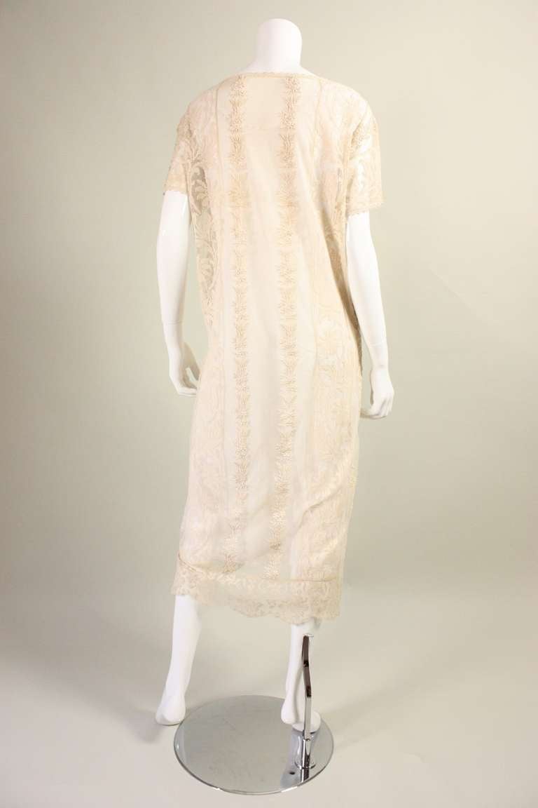 1920's Embroidered Net & Filet Lace Dress For Sale 1
