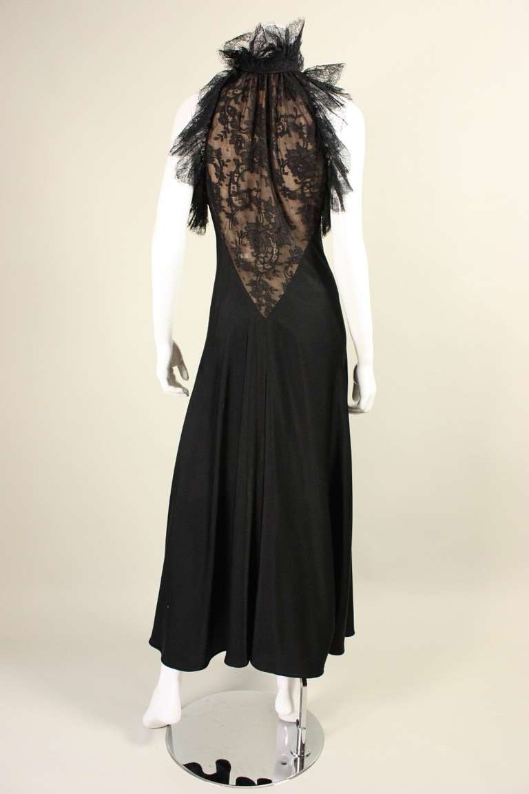 1970's Black Silk Gown with Lace Inserts 2