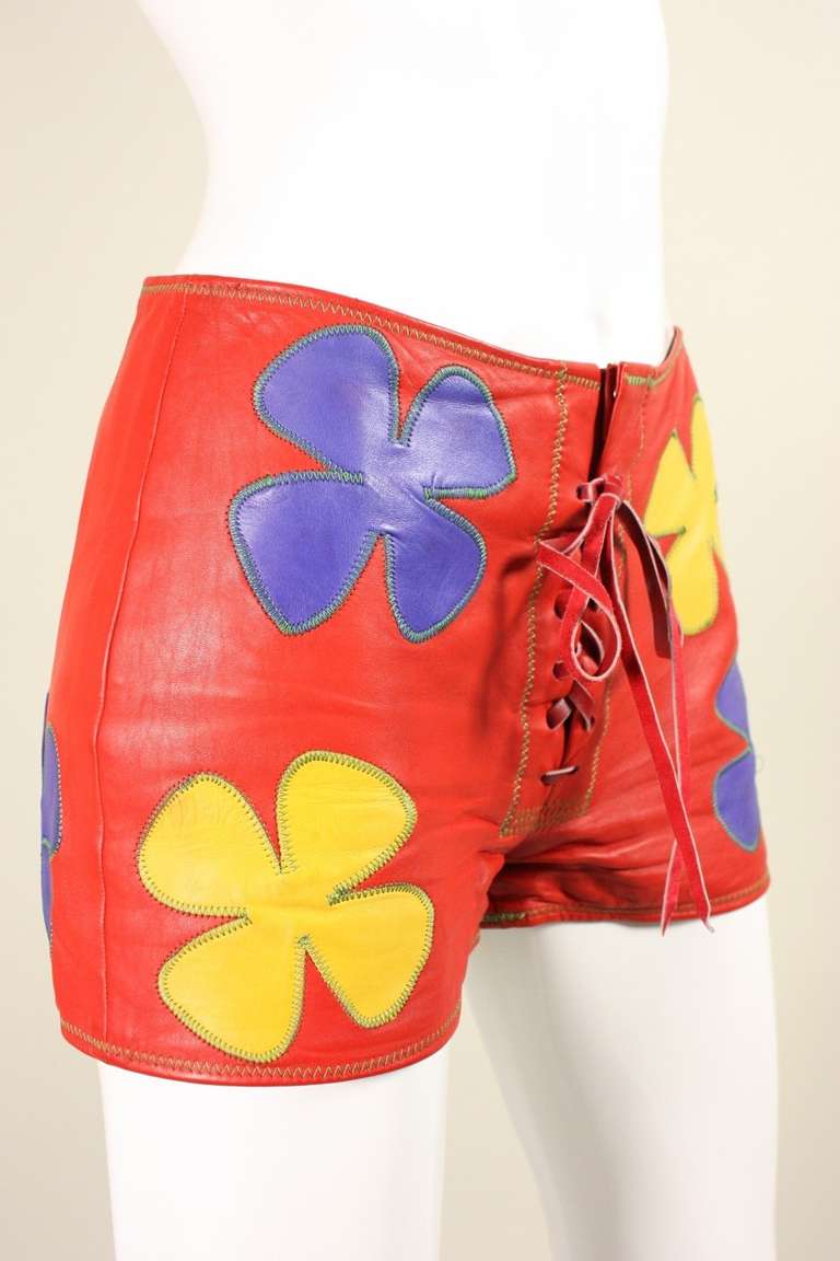 1970's Red Leather Patchwork Hot Pants