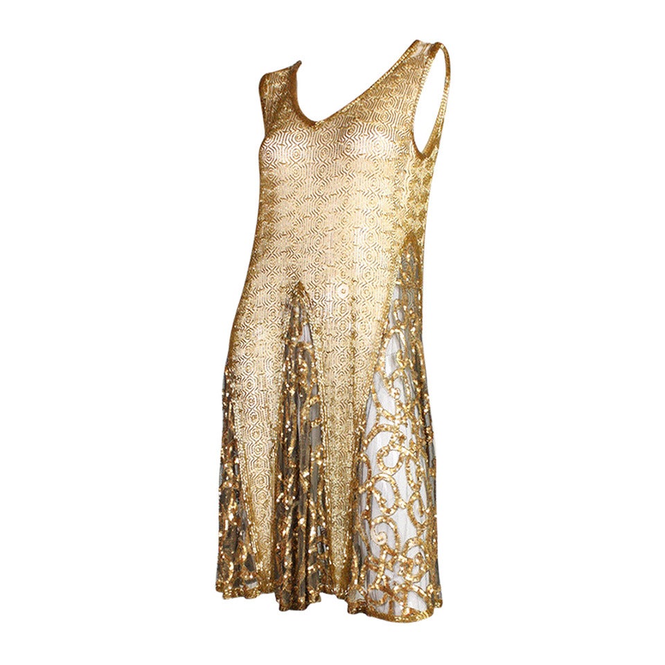 1920's Gold Beaded & Sequined Dress