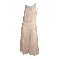 Antique 1920's Embroidered Net & Filet Lace Dress